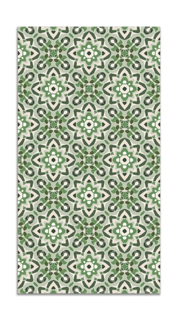 ALFOMBRAS ORIENTALES - Alfombra vinílica azulejo oriental floreada verde 80x300 cm