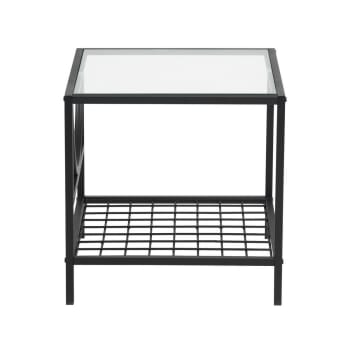 Tavolino quadrato in vetro e metallo nero