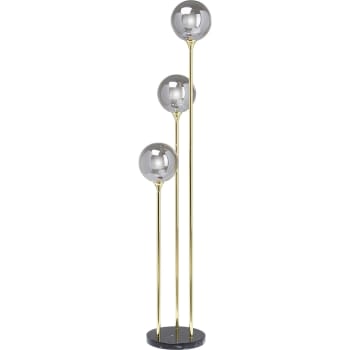 Al capone - Lámpara de pie con 3 globos de cristal, acero dorado y mármol H176