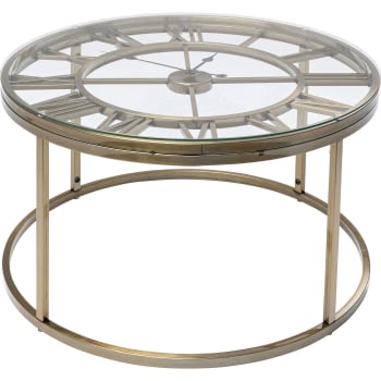 Roman - Table basse horloge en verre et acier doré