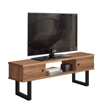 TV MAX - Mueble tv diseño industrial vintage madera maciza 2 puertas y estante