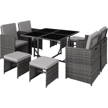 Set Giardino 4 Pezzi In Rattan Nero E Crema - Poltrona, Sedie E Tavolino - Foto 2