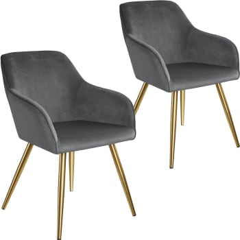 2 sillas aterciopelada marilyn poliuretano gris oscuro/dorado