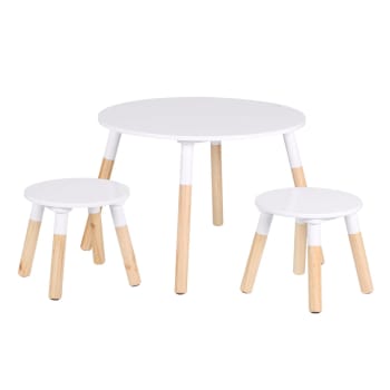 Dream - Ensemble table et 2 tabourets pour enfants bois et blanc