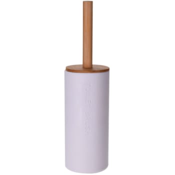 Brosse WC ronde plastique blanc et bambou