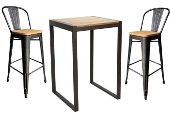 Nevada - Ensemble table et chaises haut en acier et bois massif