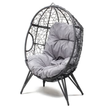 Jane - Ei-Sessel mit Fuß aus Kunstharz mit Rattan-Effekt, grau