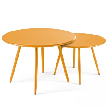 Palavas - Lote de 2 mesas bajas redondas de acero amarillo