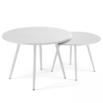 Palavas - Lot de 2 tables basses ronde en acier blanc