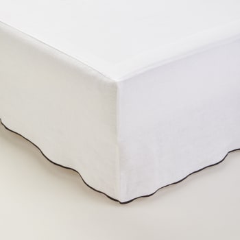 Carlina - Cache sommier en Coton Blanc pur et bourdon noir 180x200 cm