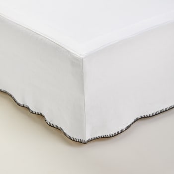 Nino - Cache sommier Blanc minéral et feston noir Uni Bohème 90x200 cm