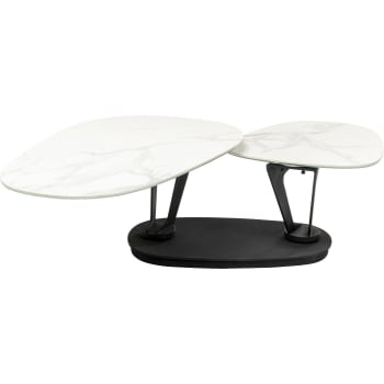 Franklin - Table basse pivotante en verre effet marbre blanc et acier