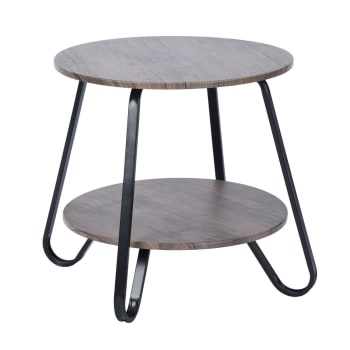Tavolino rotondo in metallo e legno, stile industriale