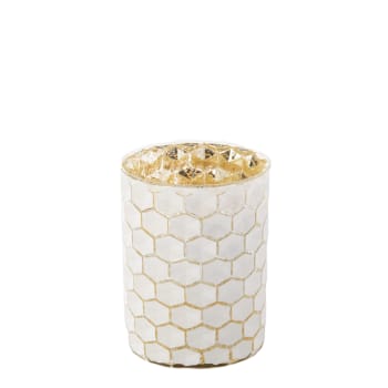Maia - Vaso per candele decorativo in vetro bianco e oro H13