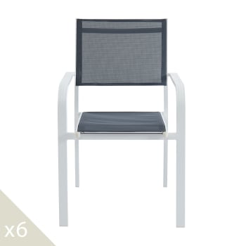 Palawan - Lot de 6 chaises de jardin en aluminium blanc et textilène