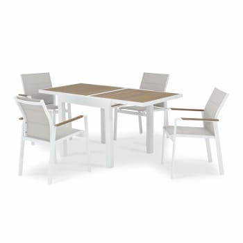 Osaka - Ensemble de table 160/80×80 cm et 4 chaises en aluminium blanc