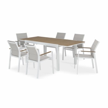OSAKA - Conjunto mesa jardín 200/140x90 cm y 6 sillas aluminio blanco