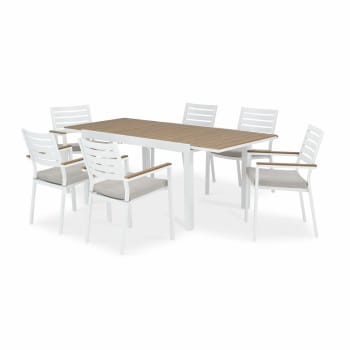 OSAKA - Conjunto mesa jardín 200/140x90 cm y 6 sillas aluminio blanco