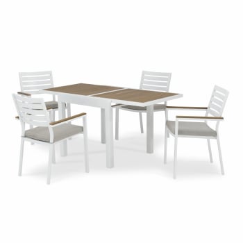 OSAKA - Conjunto mesa jardín 160/80x80 cm y 4 sillas aluminio blanco
