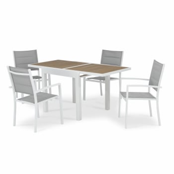 OSAKA - Conjunto mesa jardín Osaka 160/80x80 cm y 4 sillas aluminio blanco