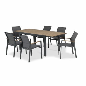 Osaka - Ensemble de table 200/140×90 cm et 6 chaises en aluminium gris