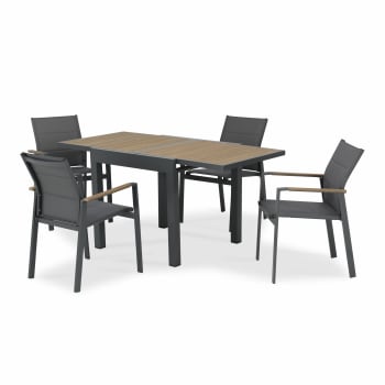 OSAKA - Ensemble de table 160/80×80 cm et 4 chaises en aluminium gris