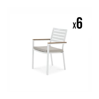 OSAKA - Lot de 6 chaises empilables en aluminium blanc avec coussin