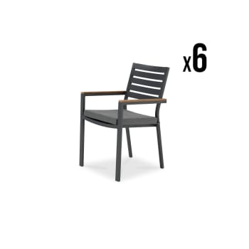 OSAKA - Pack de 6 sillas apilables aluminio antracita con cojín