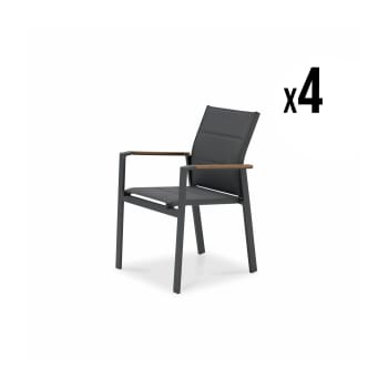 OSAKA - Pack de 4 sillas apilables aluminio antracita y textileno acolchado