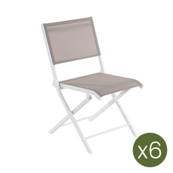 Pack de 6 sillas de exterior plegables 48x48x84 cm aluminio blanco