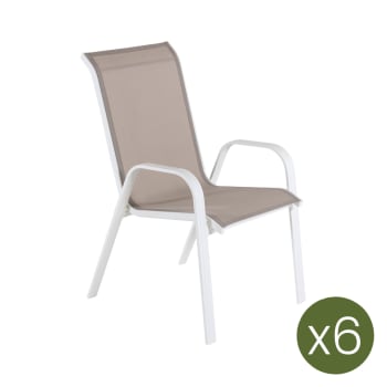 Pack de 6 sillones de terraza apilable 57x74x96 5 cm aluminio blanco