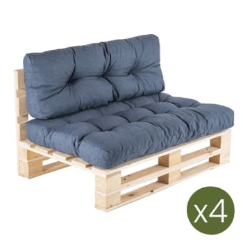 Pack de 4 sofás para palets asiento y respaldo olefin azul