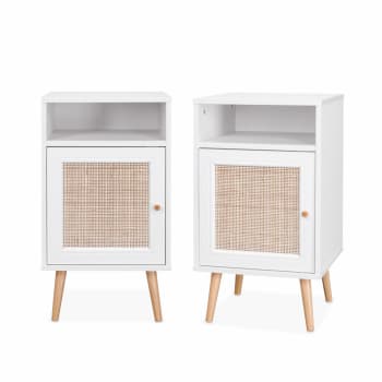 Bohème - Set di 2 comodini scandinavi in intrecciatura cannage bianco