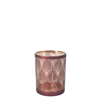 Boudoir - Photophore décoratif en verre bordeaux et doré H13