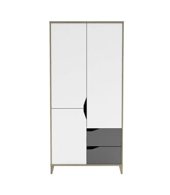 Genius - Schrank mit 3 Türen und 2 Schubladen L88,9 cm - Weiß und Grau