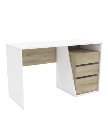 Jefferson - Schreibtisch mit 3 Schubladen mit Dekor in den Farben Holz und weiß