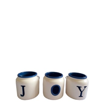 Joy - Photophore décoratif en porcelaine beige et bleu foncé H7