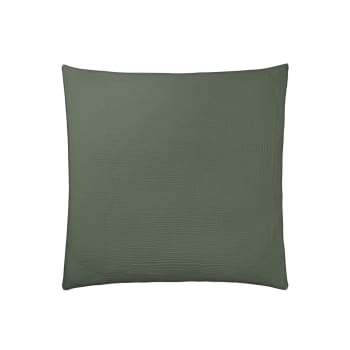 TENDRESSE - Taie d'oreiller unie en gaze de coton vert 65x65