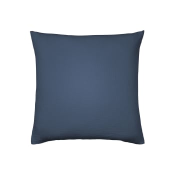 TENDRESSE - Taie d'oreiller unie en gaze de coton bleu de chine 65x65