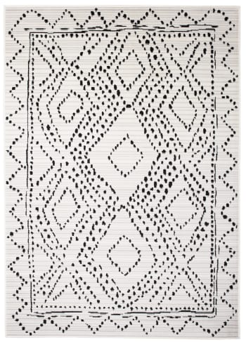 JUNO - Alfombra para salón crema negro étnico puntos 80 x 150 cm