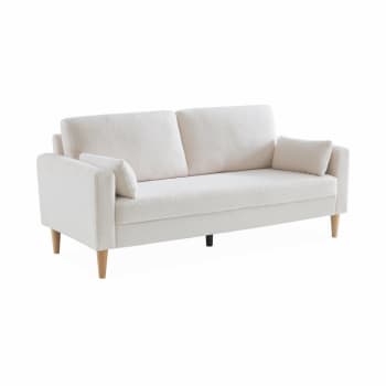 Bjorn - 3-Sitzer-Sofa mit Bouclé Teddystoff und Holzbeinen, Antikweiß