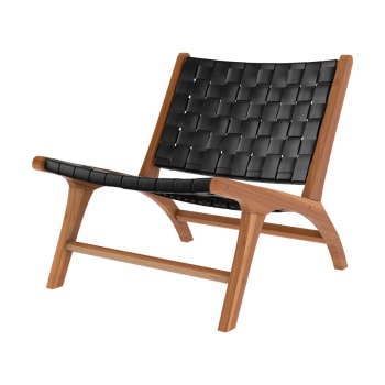 Kuna - Sessel aus Teakholz und geflochtenem Leder in schwarz