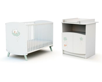 DISNEY - Duo lit bébé et meuble blanc