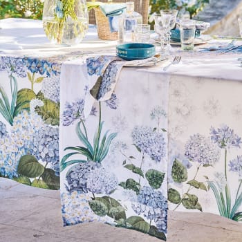 Jardin de bretagne bleu - Chemin de table antitache déperlant  multicolore 53X150