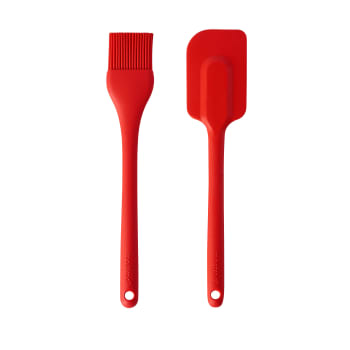 Lot spatule & pinceau rouge en silicone