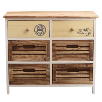 Mueble de almacenamiento con 6 cajones en madera marrón y beige