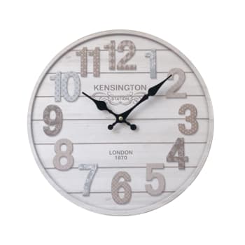 Reloj de madera de banda horizontal blanco y gris D. 33,8 cm