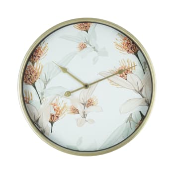 Reloj flores de metal y vidrio blanco y dorado D. 40 cm