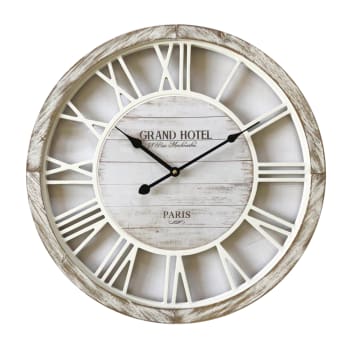 Reloj números romanos en madera y metal blanco y beige D. 50 cm