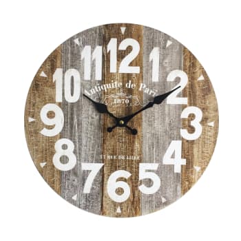 Reloj de madera estilo vintage blanco y marrón D. 33,8 cm